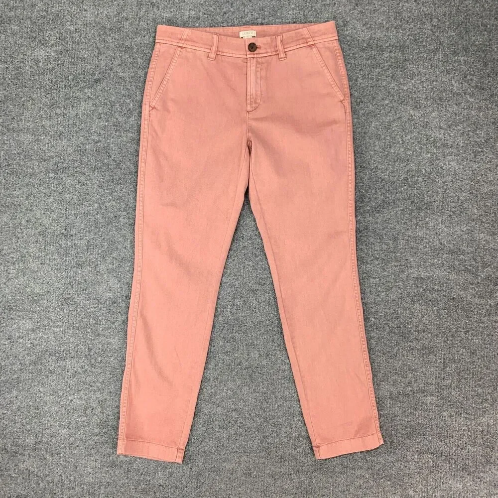 J. Crew Sunwashed Slim Chino Pants Womens 00 Pink Mid Rise Zip Fly Cotton Ankle